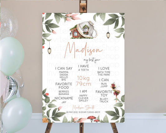 Fairy First Birthday Milestone Poster Fairy Secret Garden Milestone Board Enchanted Garden Pastel Floral Butterfly 1st Birthday Sign D10851