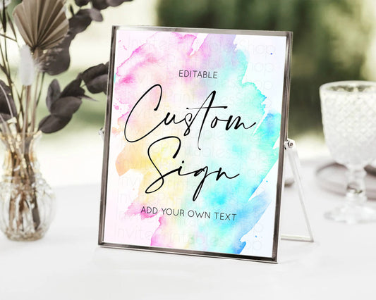 Editable Pastel Sign Ombre Table Sign Decor Pastel Ombre Rainbow Watercolor