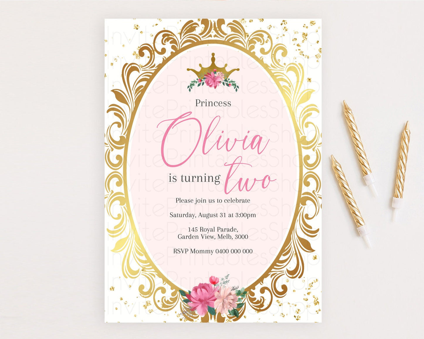 Princess Birthday Invitation Castle Invitation Royal Birthday Fairy Tale Enchanted Mirror Pastel Floral Garden 1st First Birthday D10740