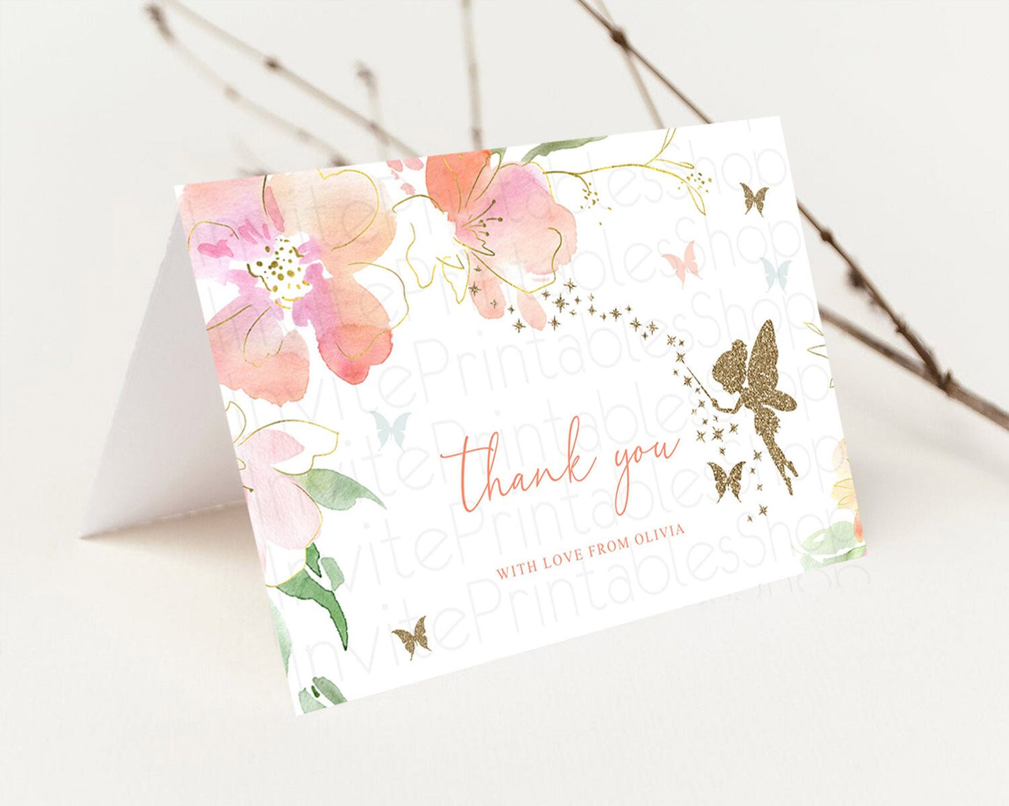 Fairy Thank You Fairy Thank You Card Enchanted Garden Pastel Butterfly Birthday Thank You Floral Secret Garden Teacher Thank You D10934