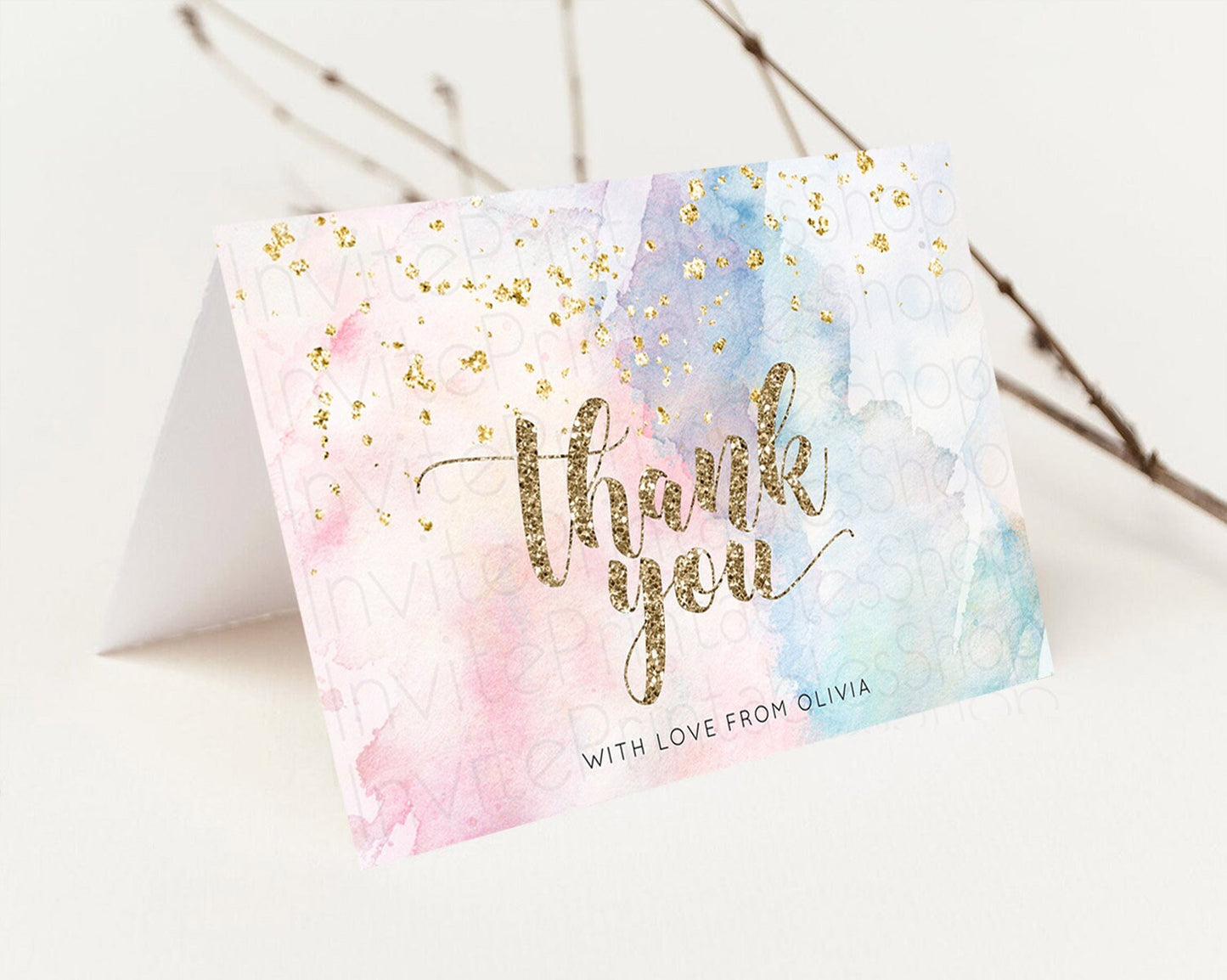 Pastel Thank You Rainbow Thank You Card Colorful Pastel Birthday Thank You Card Confetti Watercolor Pastel Teacher Thank You Cards D10264
