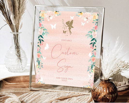 Editable Fairy Sign Enchanted Garden Table Sign Decor Pastel Floral Butterfl