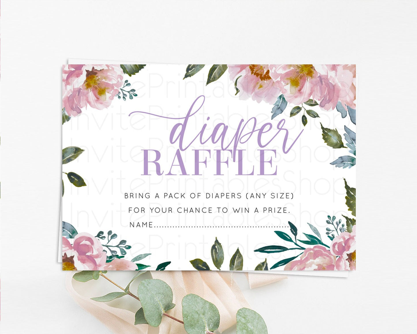 Secret Garden Diaper Raffle Card Boho Wildflower Diaper Raffle Insert Pastel Flower Garden Baby Shower Card Flower Raffle Game D10729