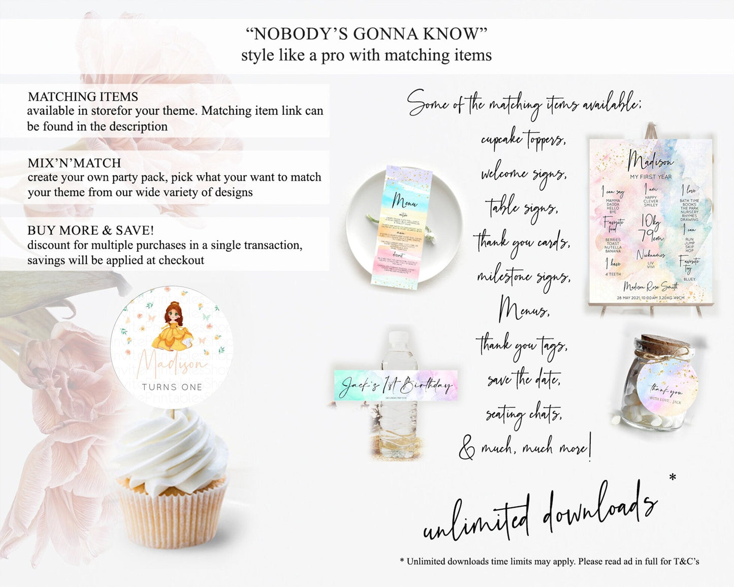 Princess Cupcake Toppers Castle Cupcake Toppers Royal Princess Decor Fairy Tale Enchanted Castle Pastel Floral Garden Table Number D10890