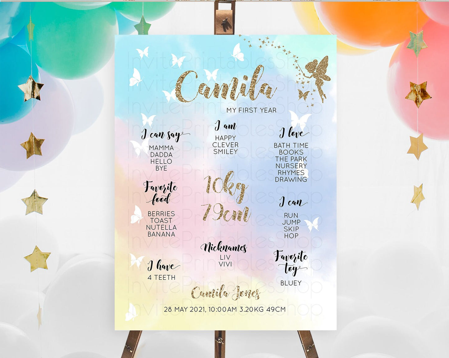 Fairy First Birthday Milestone Poster Fairy Secret Garden Milestone Board Enchanted Garden Pastel Floral Butterfly 1st Birthday Sign D10894