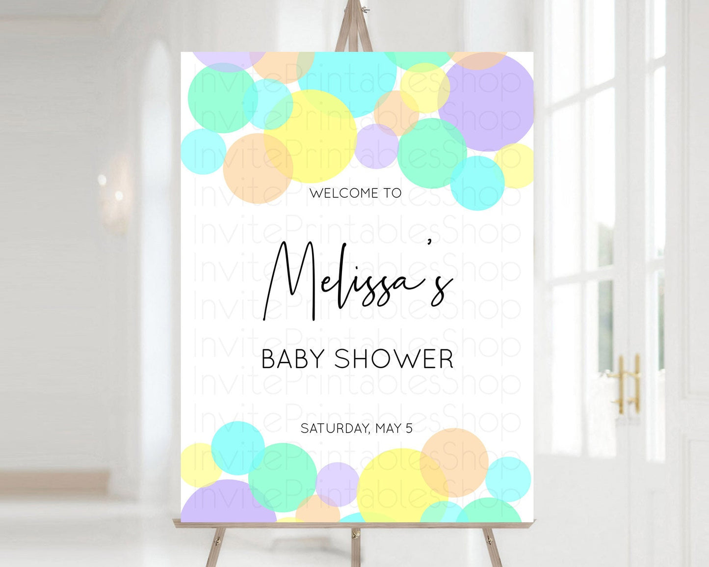 Rainbow Baby Shower Welcome Sign Pastel Welcome Board Pastel Rainbow Confetti Welcome Sign Colorful Bubbles Pastel Welcome Sign D10412