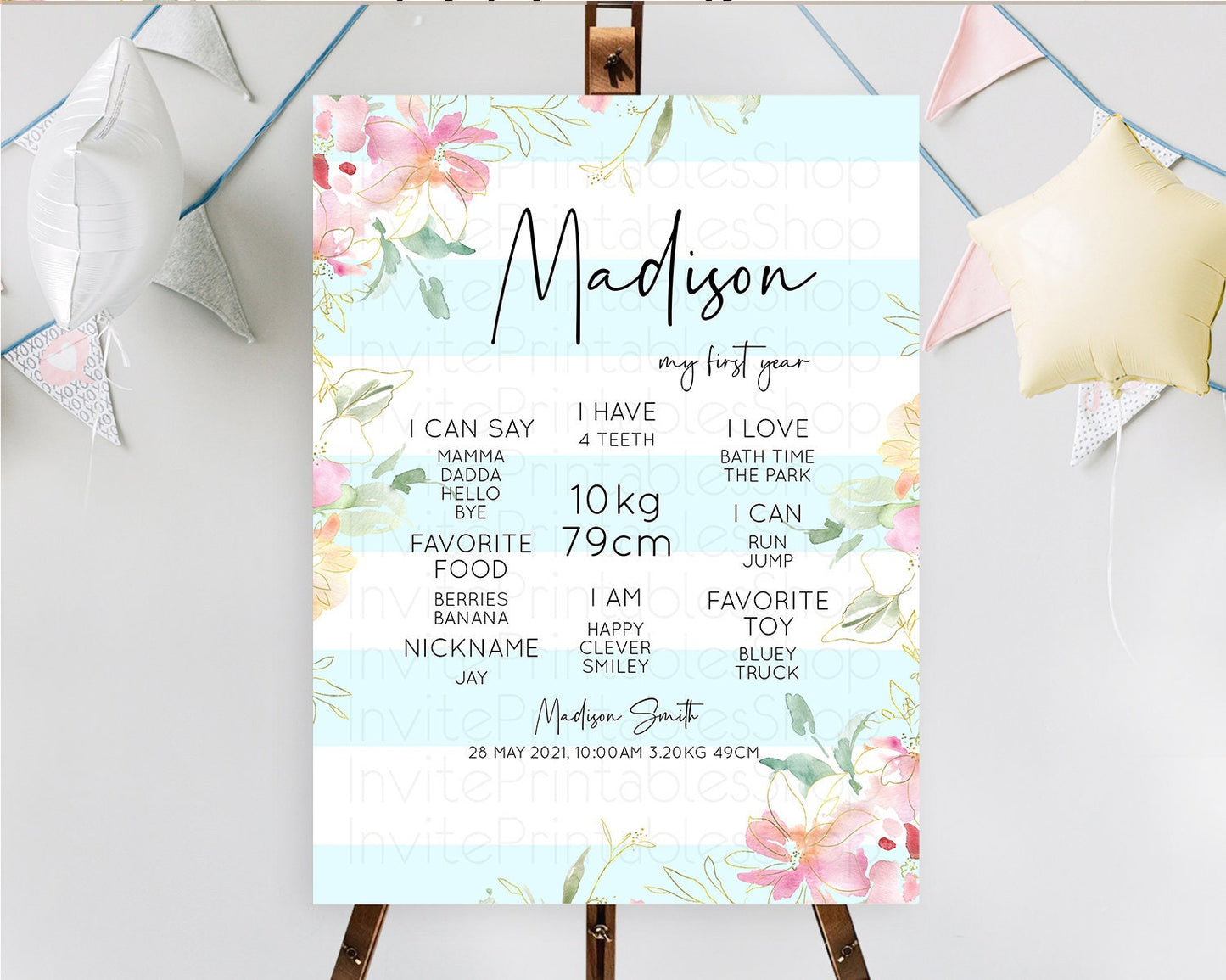 Secret Garden Milestone Board Wildflower First Birthday Milestone Poster Pastel Flowers Milestone Boho Wildflower 1st Birthday Sign D10303