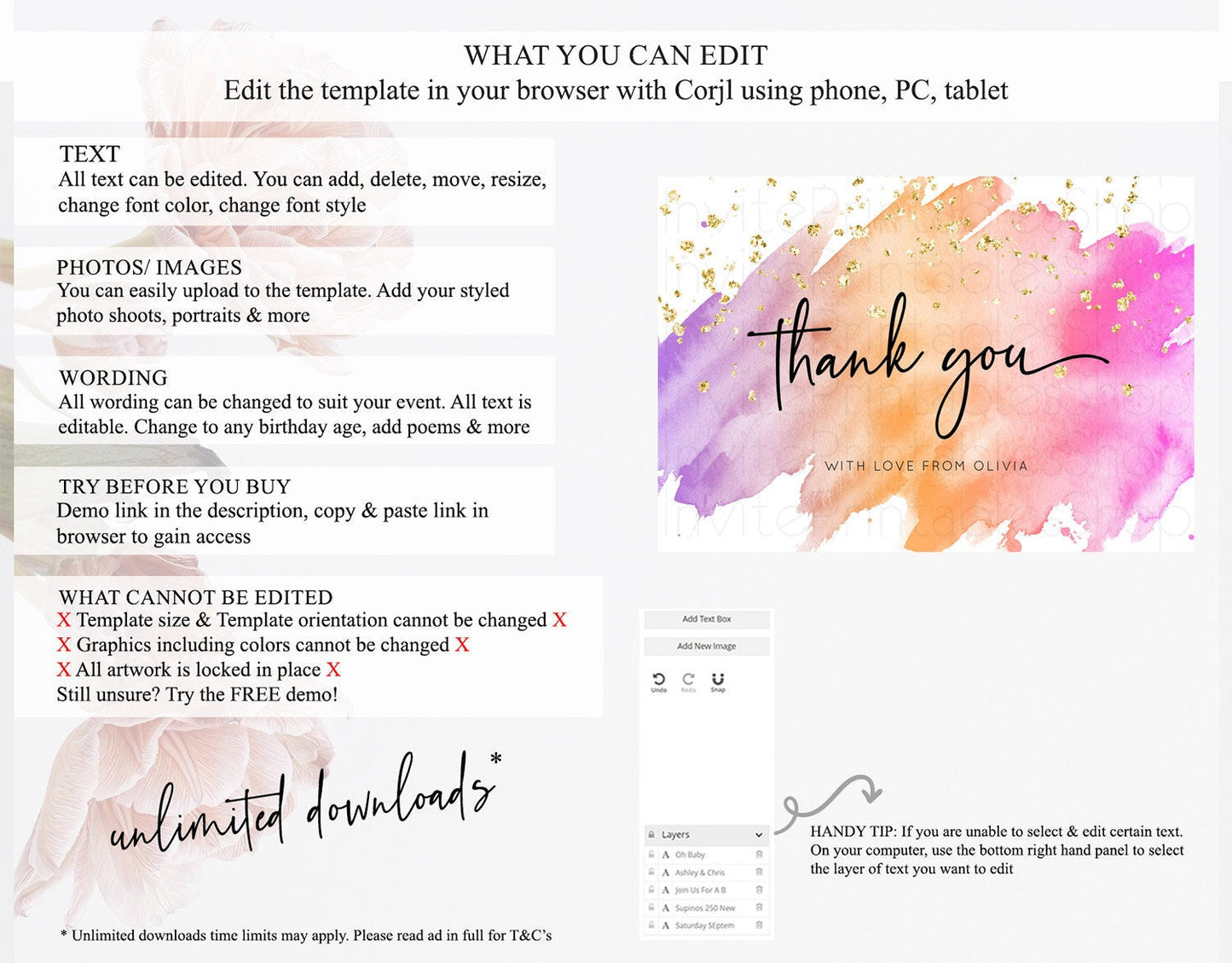 Pastel Thank You Rainbow Thank You Card Colorful Pastel Birthday Thank You Card Confetti Watercolor Pastel Teacher Thank You Cards D10488