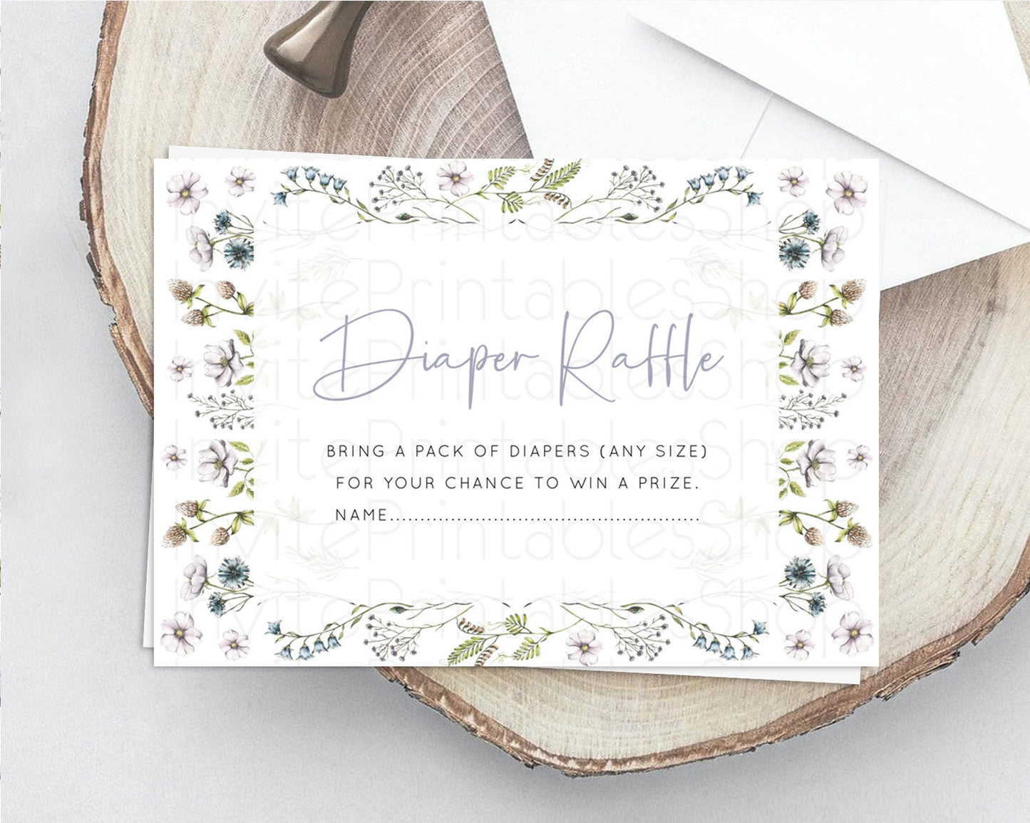 Secret Garden Diaper Raffle Card Boho Wildflower Diaper Raffle Insert Pastel Flower Garden Baby Shower Card Flower Raffle Game D10603