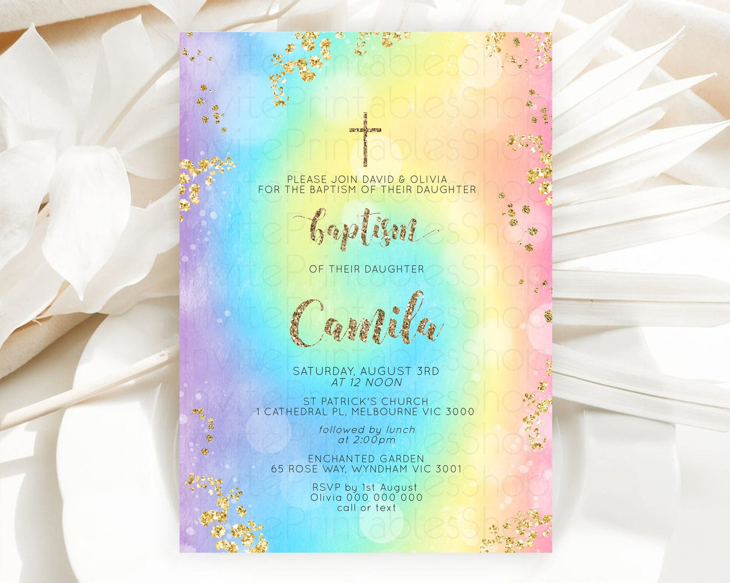 Tie Dye Baptism Invitation Rainbow Baptism 1st Birthday Invitation Pastel Ombre Colorful Christening Invitation Holy Communion D10568