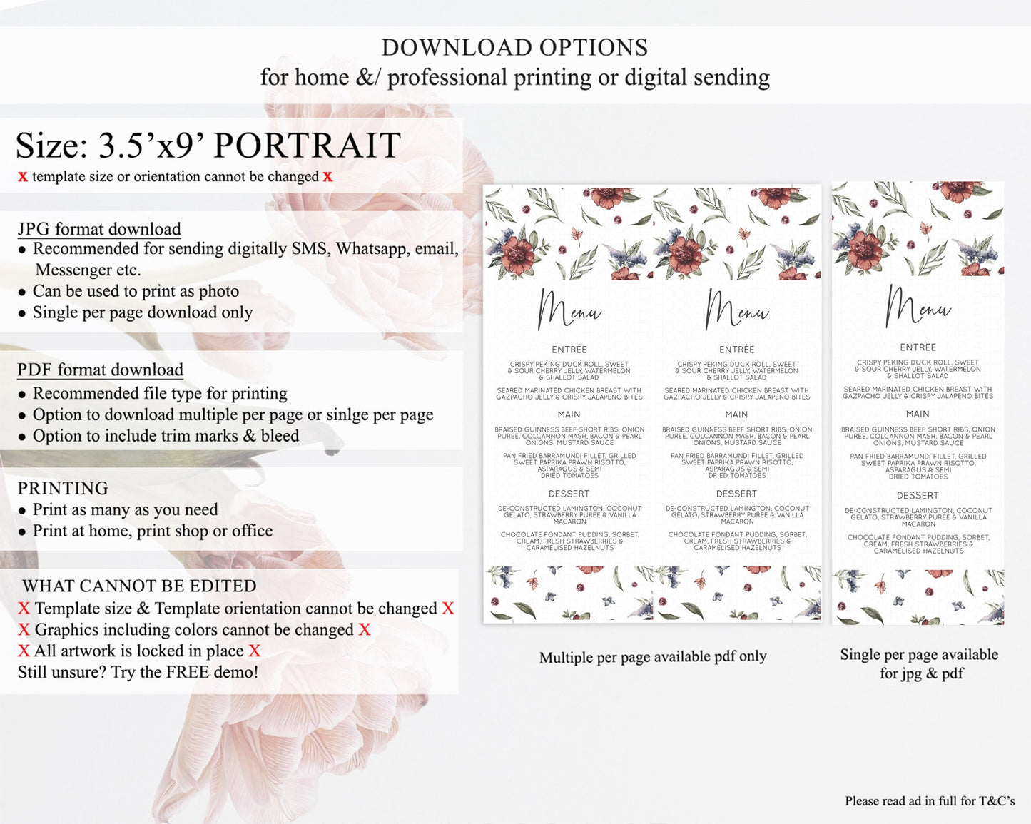 Secret Garden Menu Wildflower Menu Template Pastel Flower Garden Table Decor Boho Floral Dinner Dessert Floral Party Food Menu D10503