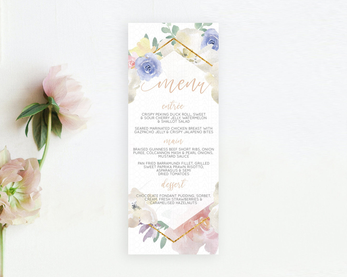 Secret Garden Menu Wildflower Menu Template Pastel Flower Garden Table Decor Boho Floral Dinner Dessert Floral Party Food Menu D10254