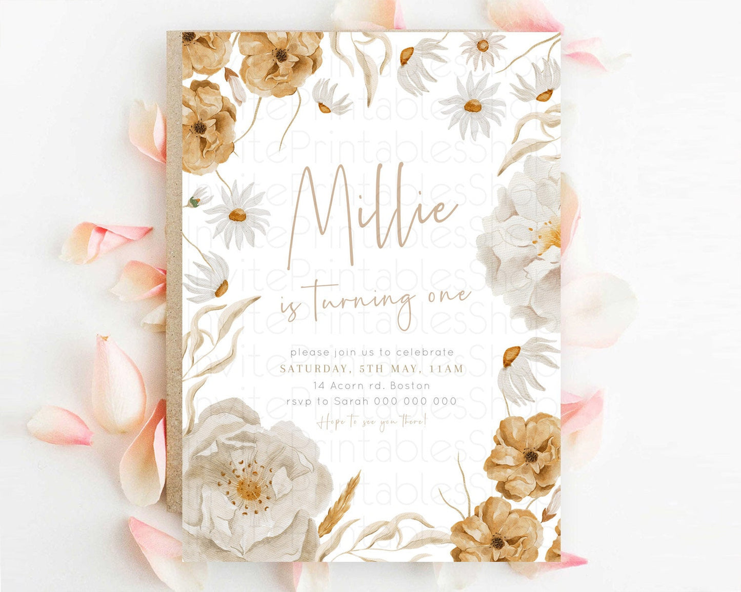 Secret Garden Invitation Wildflower Birthday Invitation Pastel Flowers Invite Enchanted Garden Boho Floral 3rd 2nd First Birthday D23355