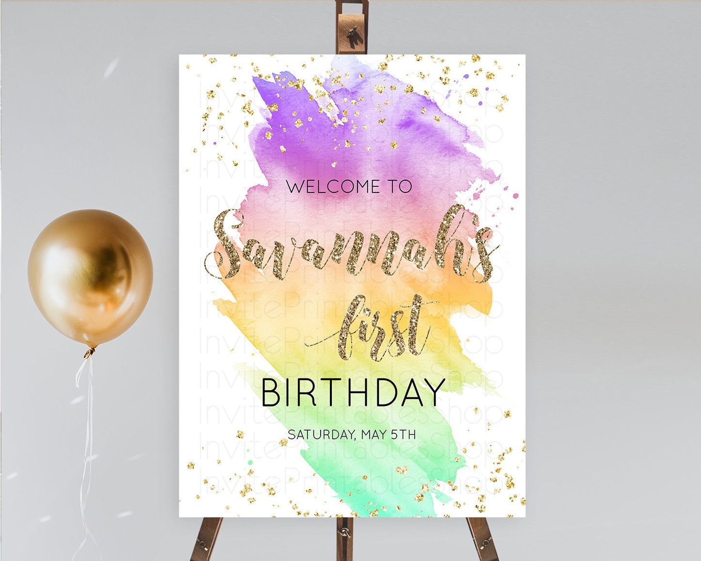 Pastel Welcome Sign Pastel Rainbow Welcome Sign Colorful Rainbow Confetti Watercolor Glitter Pastel First Birthday Welcome Sign D10517