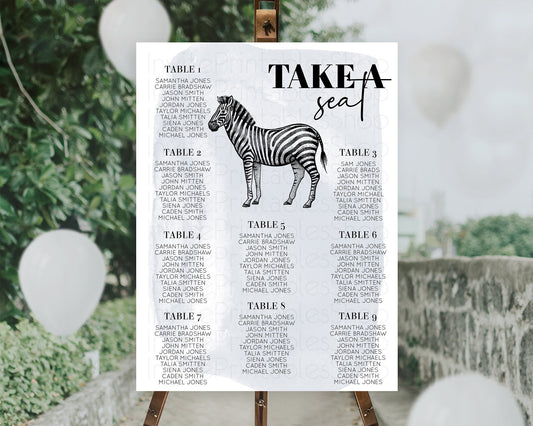 Editable Zebra Seating Chart Zebra Seating Sign Zebra Take A Seating Chart Z