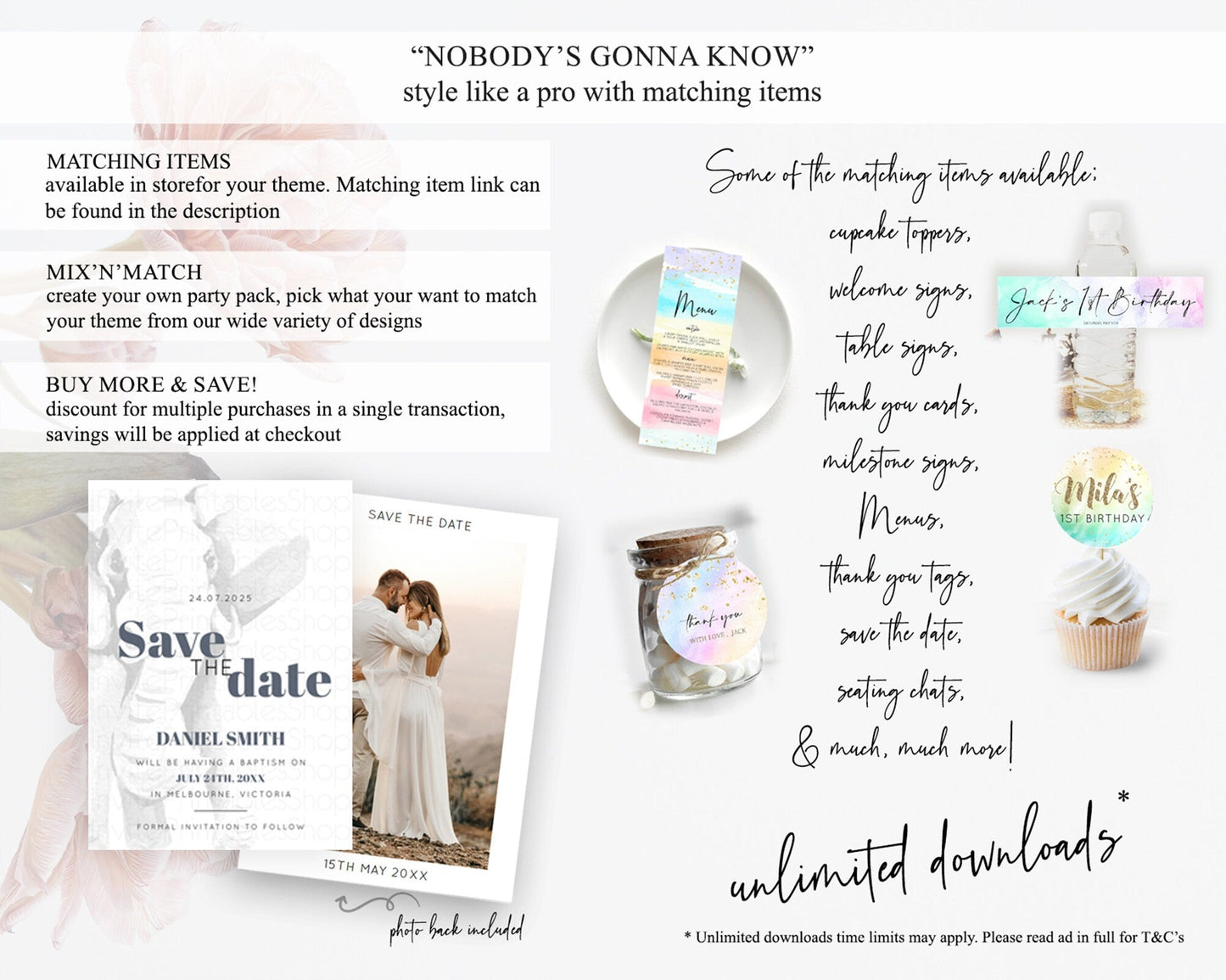 Elephant Save The Date Template Elephant Safari Adventure Party Dried Palm Fern Zoo 1st Birthday Baptism Baby Shower Bridal Shower D10292