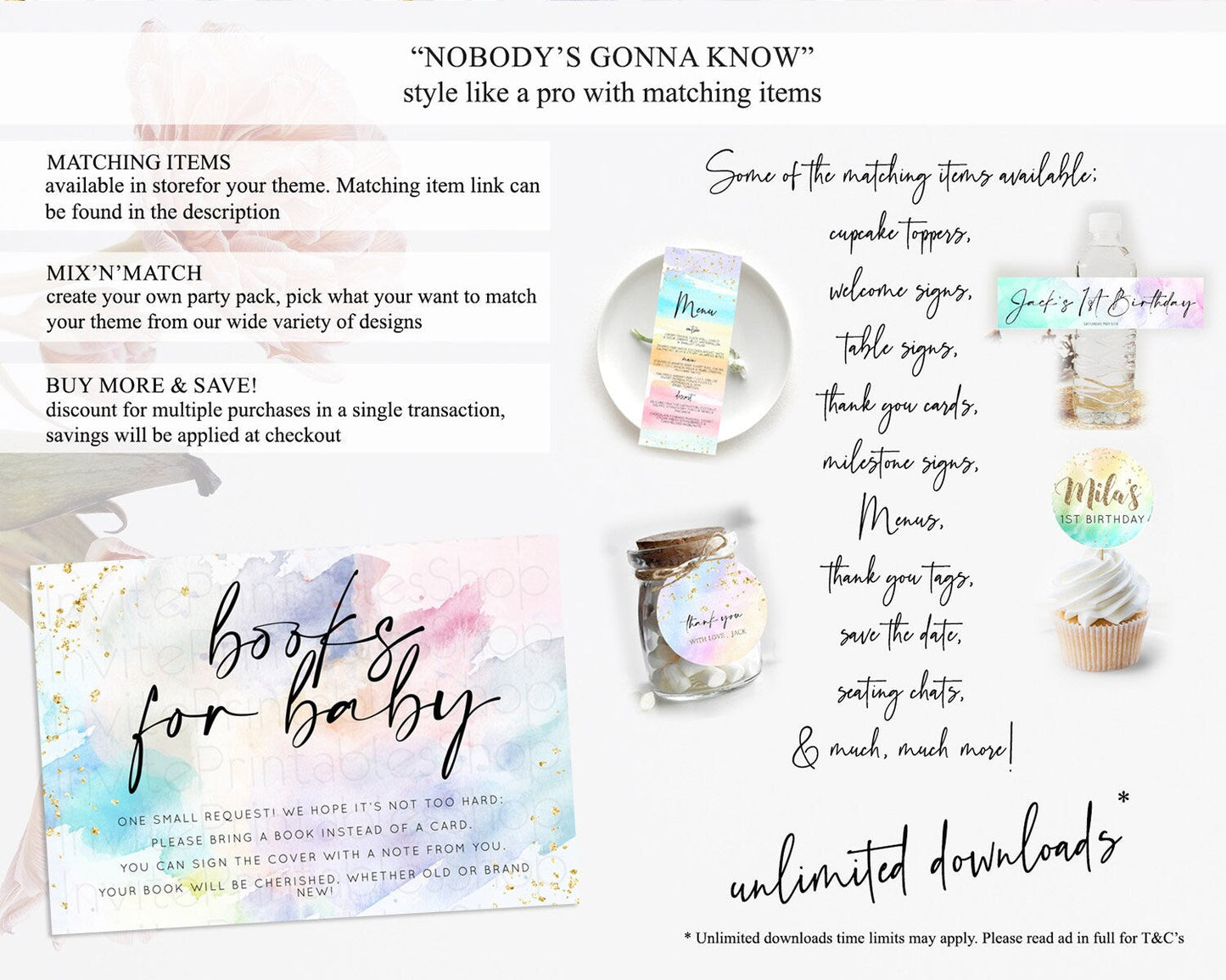 Pastel Books For Baby Card Pastel Rainbow Book Insert Colorful Ombre Watercolor Book Card Confetti Glitter Baby Book Poem Request D10420