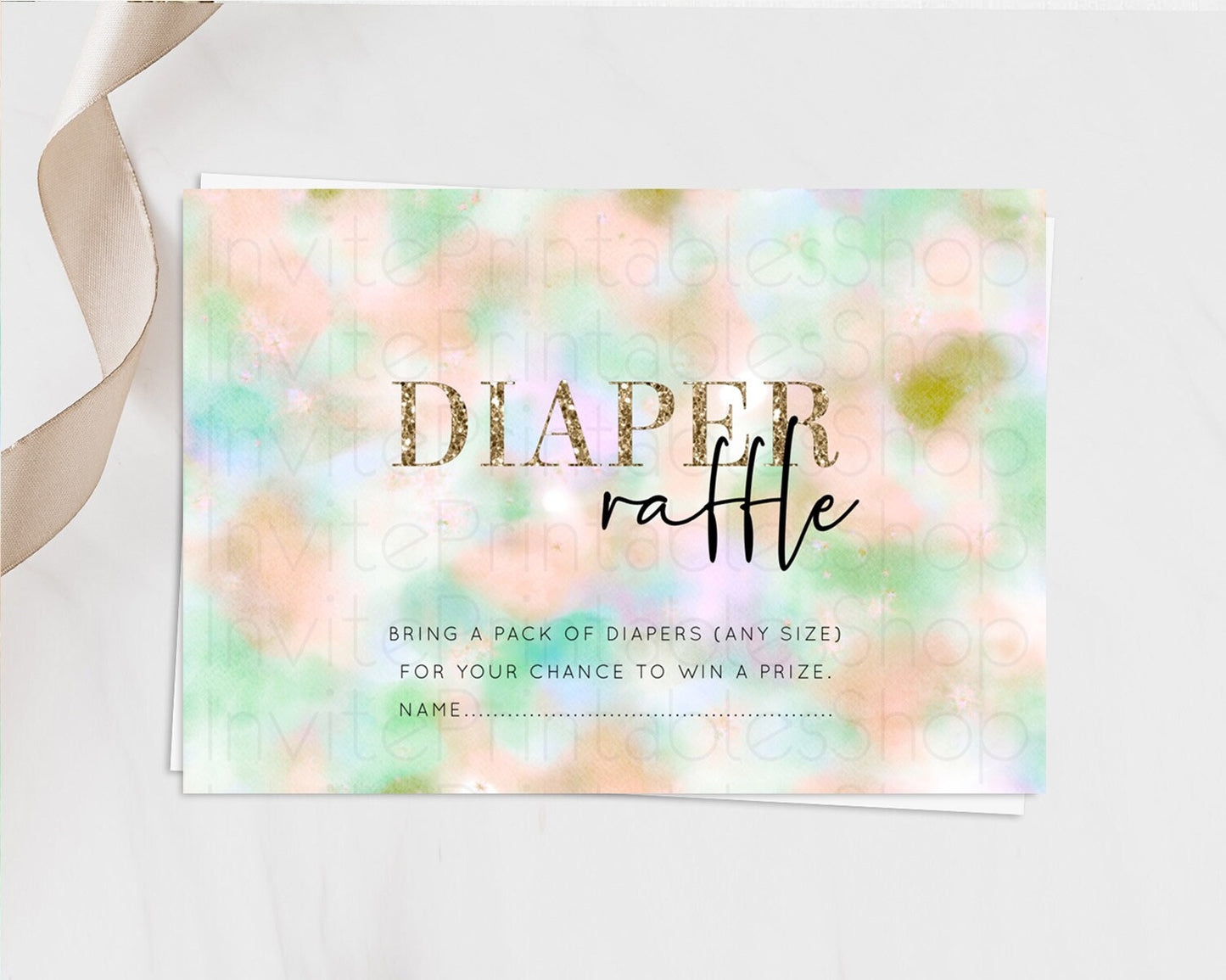 Pastel Diaper Raffle Card Pastel Rainbow Diaper Raffle Insert Colorful Ombre Watercolor Diaper Ticket Confetti Glitter Raffle Game D10693