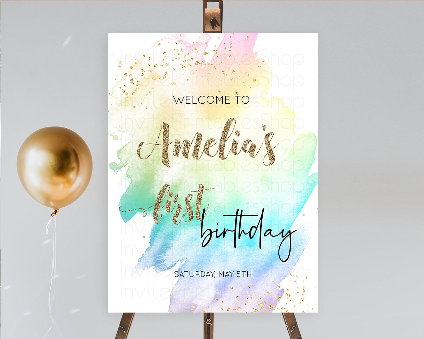 Pastel Welcome Sign Pastel Rainbow Welcome Sign Colorful Rainbow Confetti Watercolor Glitter Pastel First Birthday Welcome Sign D10259