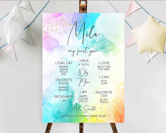 Editable Pastel First Birthday Milestone Board Pastel Rainbow Milestone Post