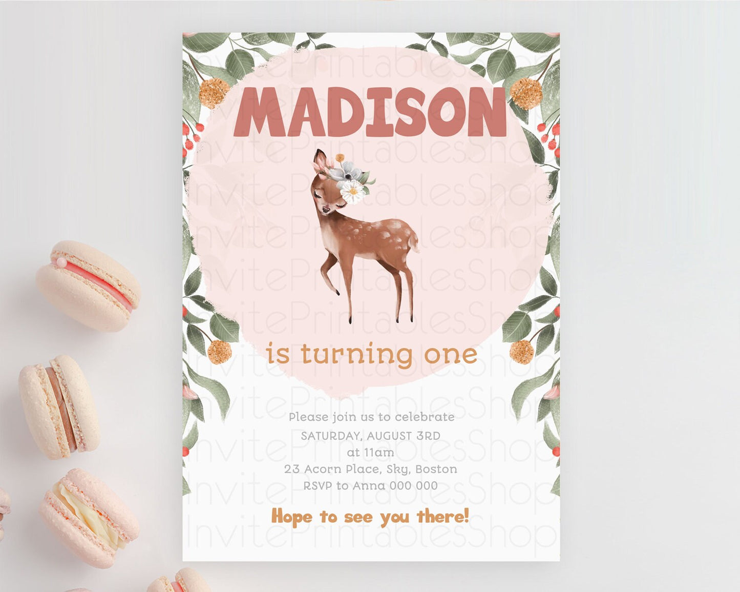 Fawn Birthday Invitation Deer Birthday Invitation Enchanted Forest Party Butterfly Pastel Flowers Whimsical 2nd 1st First Birthday D10655