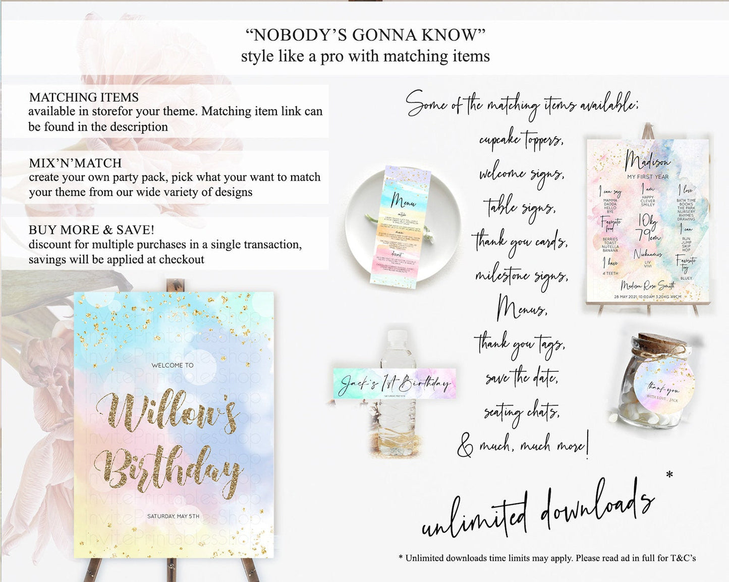 Pastel Welcome Sign Pastel Rainbow Welcome Sign Colorful Rainbow Confetti Watercolor Glitter Pastel First Birthday Welcome Sign D10367