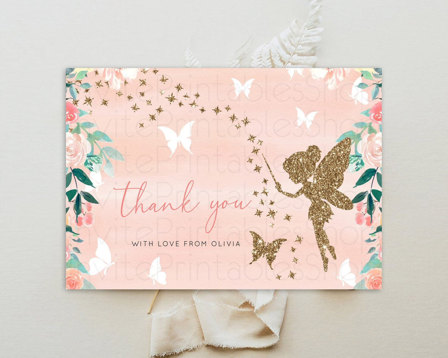 Fairy Thank You Fairy Thank You Card Enchanted Garden Pastel Butterfly Birthday Thank You Floral Secret Garden Teacher Thank You D10792