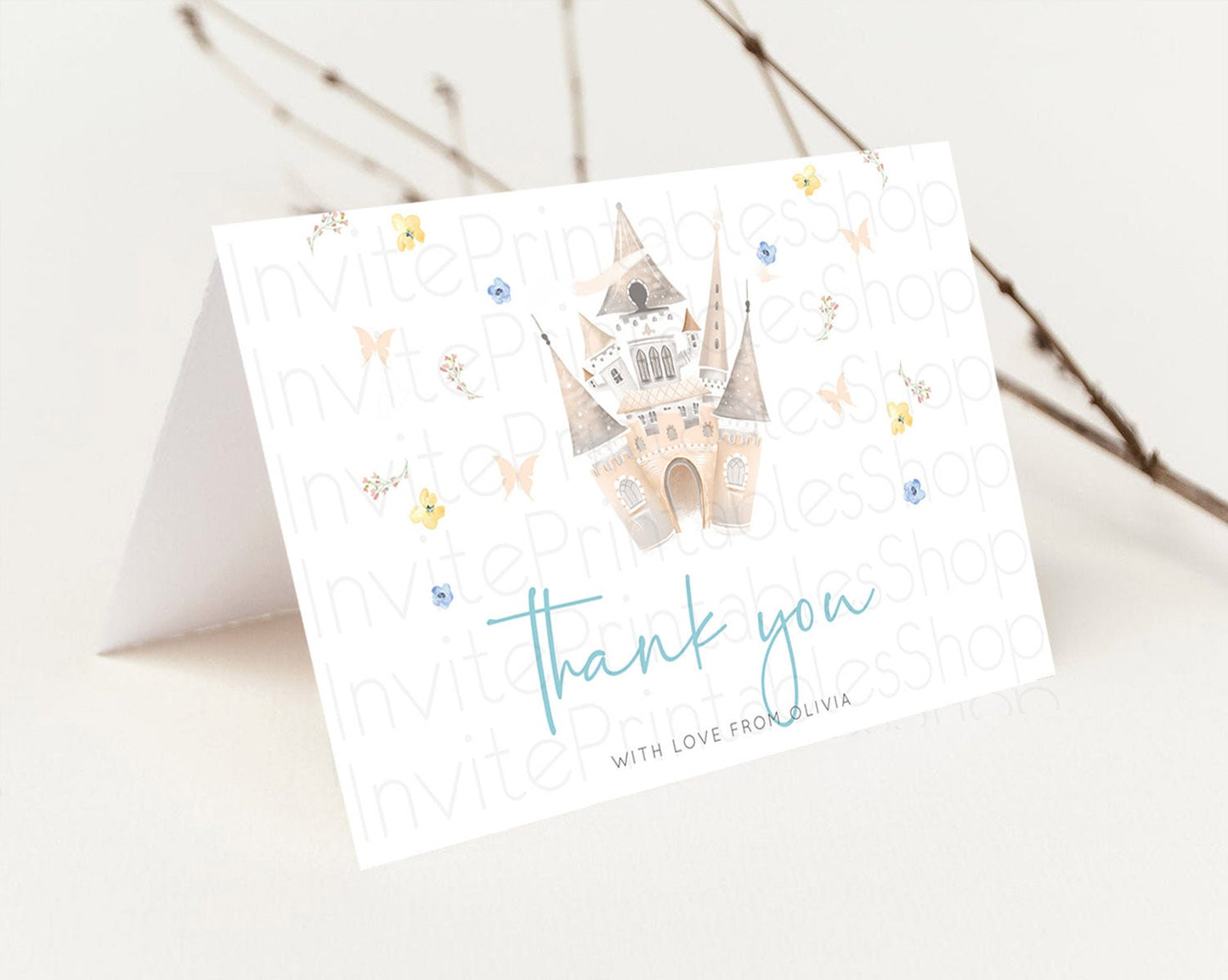 Princess Thank You Castle Thank You Card Secret Garden Birthday Thank You Card Enchanted Castle Pastel Floral Teacher Thank You Card D10365