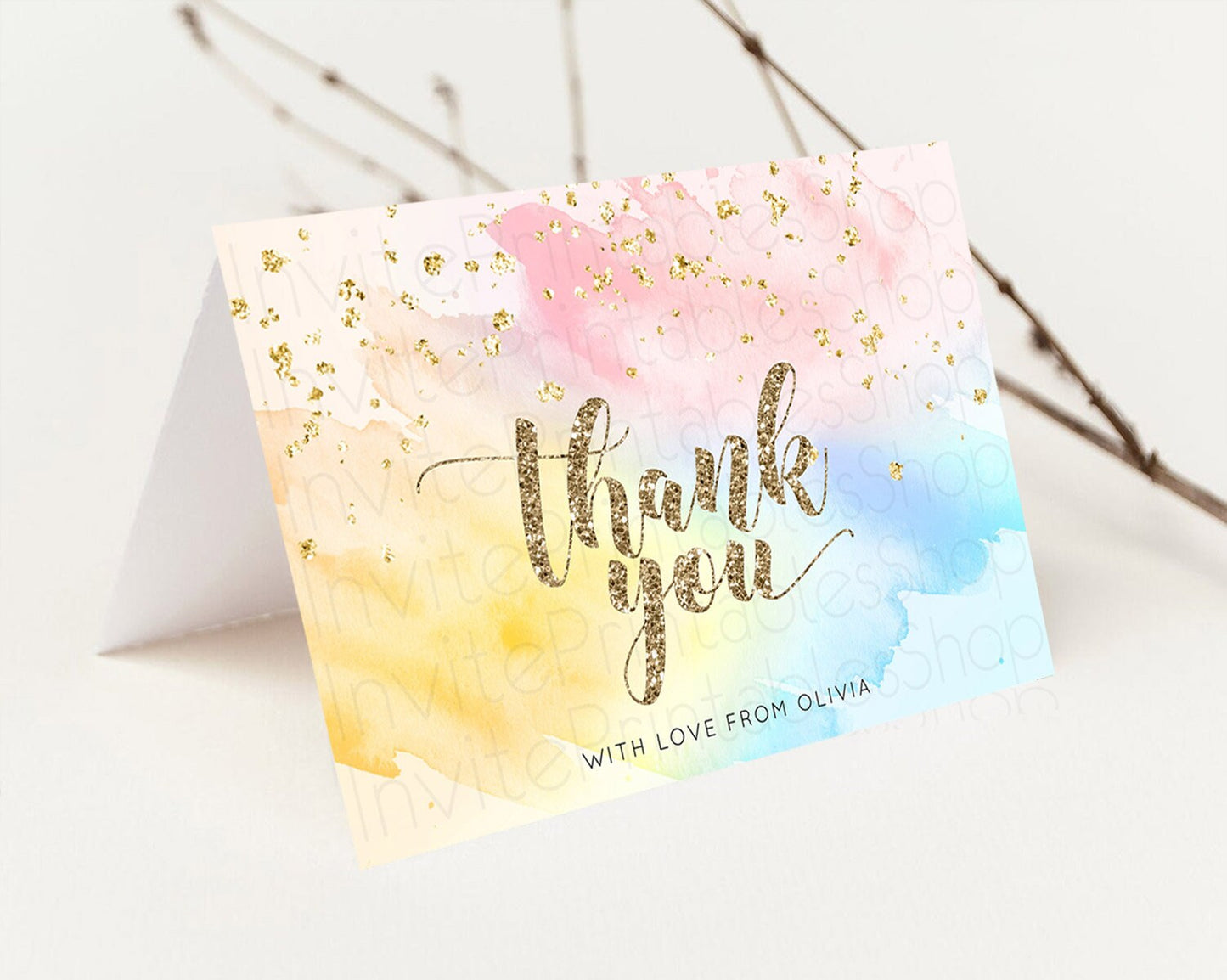 Pastel Thank You Rainbow Thank You Card Colorful Pastel Birthday Thank You Card Confetti Watercolor Pastel Teacher Thank You Cards D10556