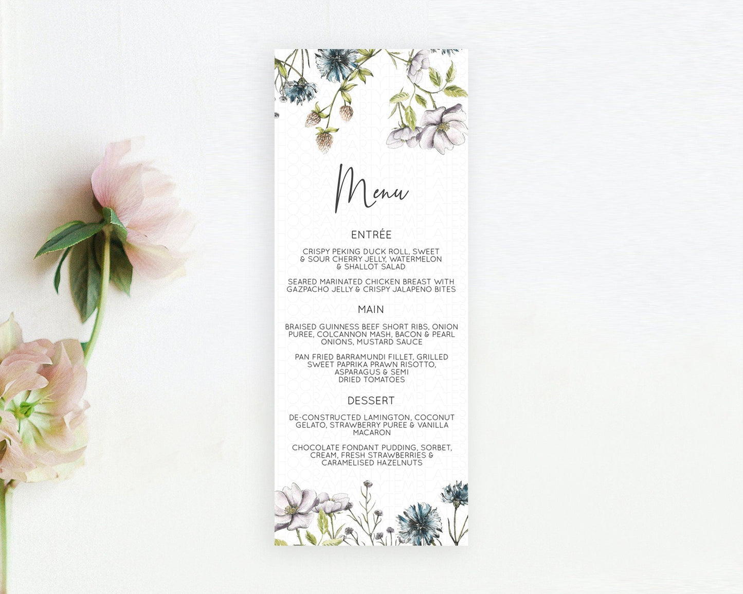 Secret Garden Menu Wildflower Menu Template Pastel Flower Garden Table Decor Boho Floral Dinner Dessert Floral Party Food Menu D11002
