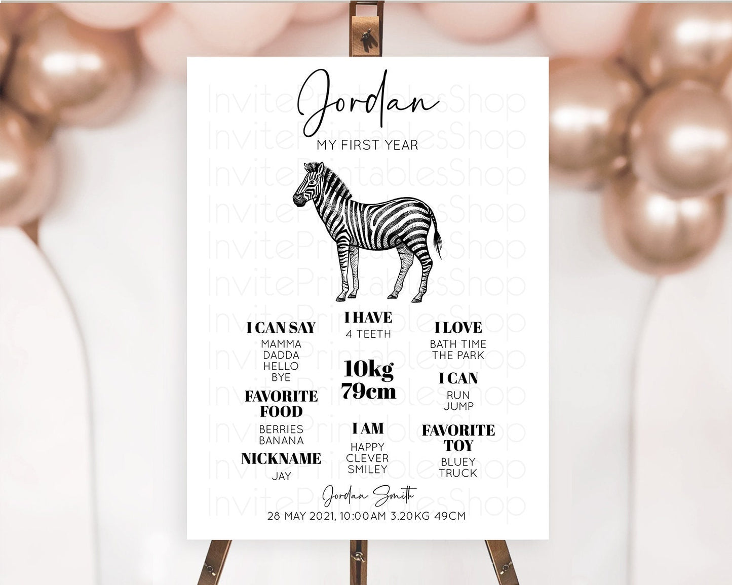 Zebra First Birthday Milestone Board Zebra Milestone Poster Zebra Decor Safari Adventure Zebra First Birthday Welcome Sign D10249