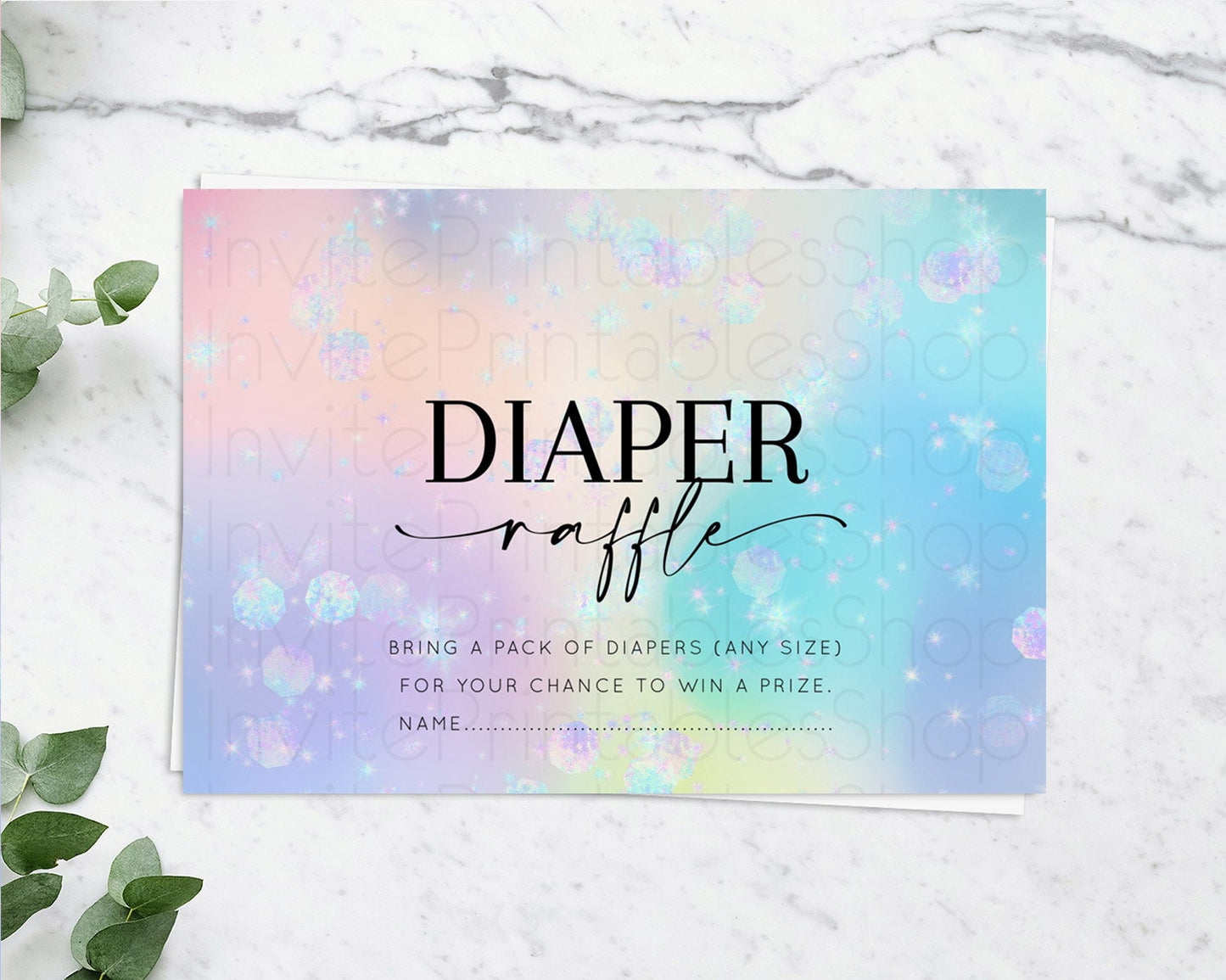 Rainbow Diaper Raffle Card Pastel Diaper Insert Colorful Pastel Watercolor Ombre Diaper Ticket Iridescent Sprinkles Raffle Game D10665