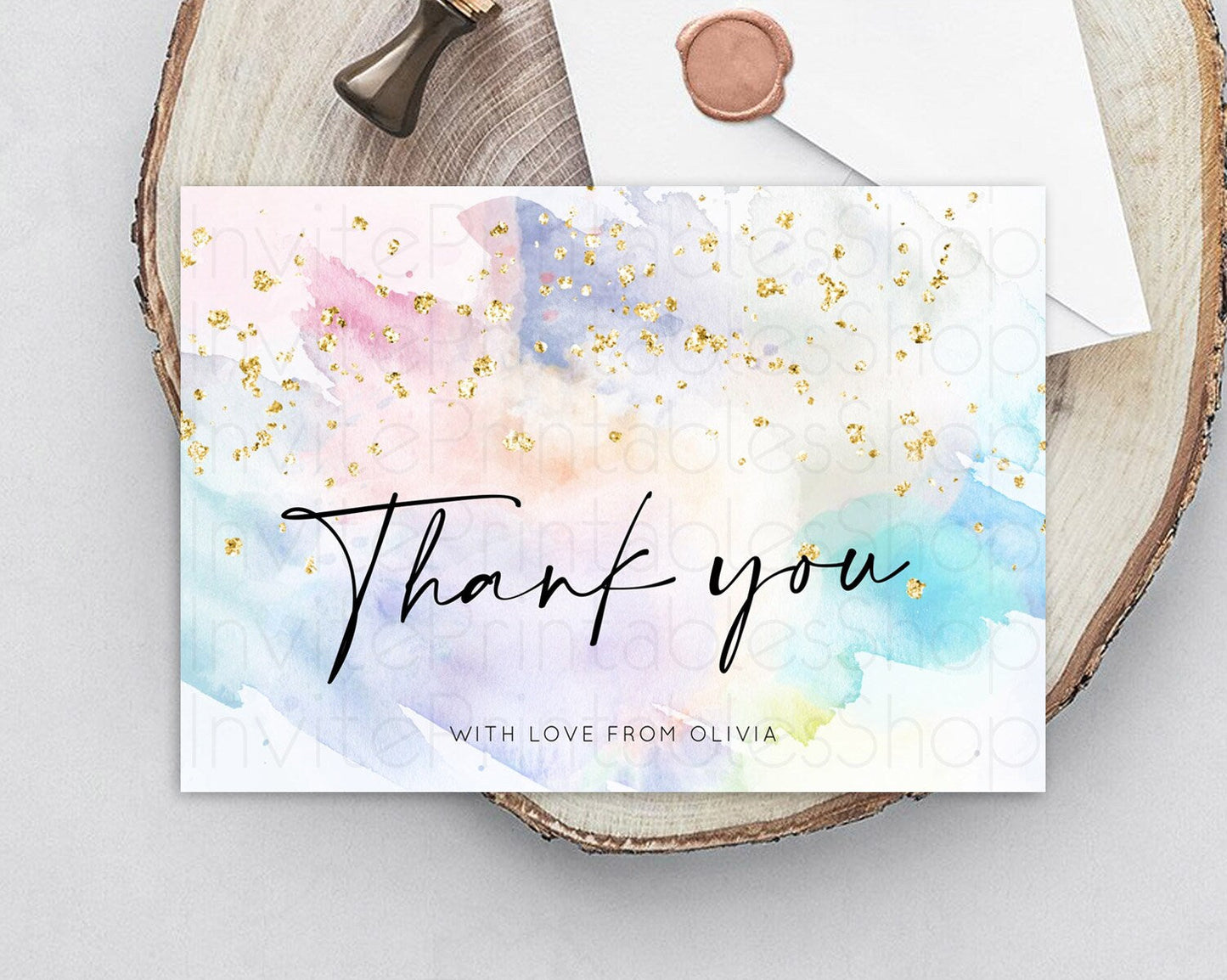 Pastel Thank You Rainbow Thank You Card Colorful Pastel Birthday Thank You Card Confetti Watercolor Pastel Teacher Thank You Cards D10420