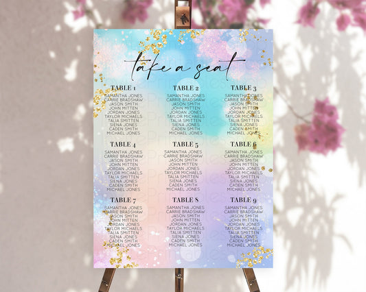 Editable Rainbow Seating Chart Pastel Seating Chart Colorful Pastel Watercol