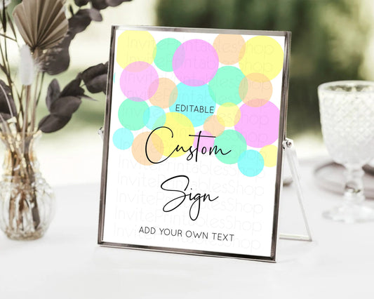 Editable Pastel Confetti Sign Colorful Sprinkles Table Sign Decor Rainbow Pa