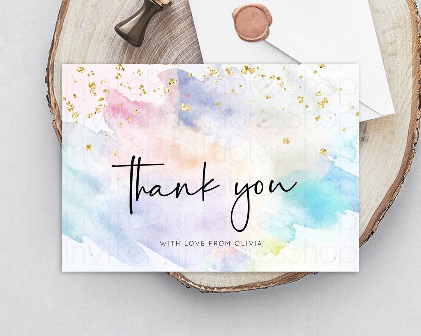 Pastel Thank You Rainbow Thank You Card Colorful Pastel Birthday Thank You Card Confetti Watercolor Pastel Teacher Thank You Cards D10422