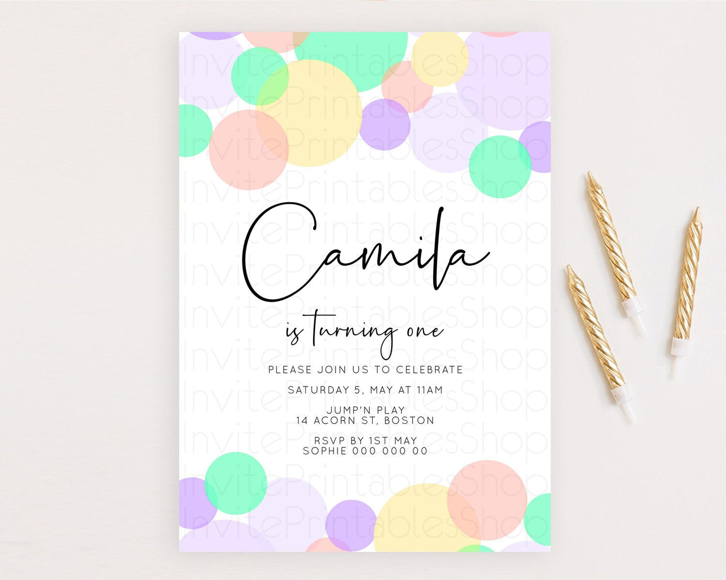 Pastel Birthday Invitation Pastel Confetti Birthday Invitation Bubbles Invitation Colorful Rainbow Confetti 2nd 1st First Birthday D10380
