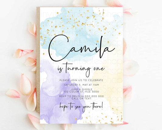 Editable Rainbow Birthday Invitation Colorful Pastel Watercolor Invitation G