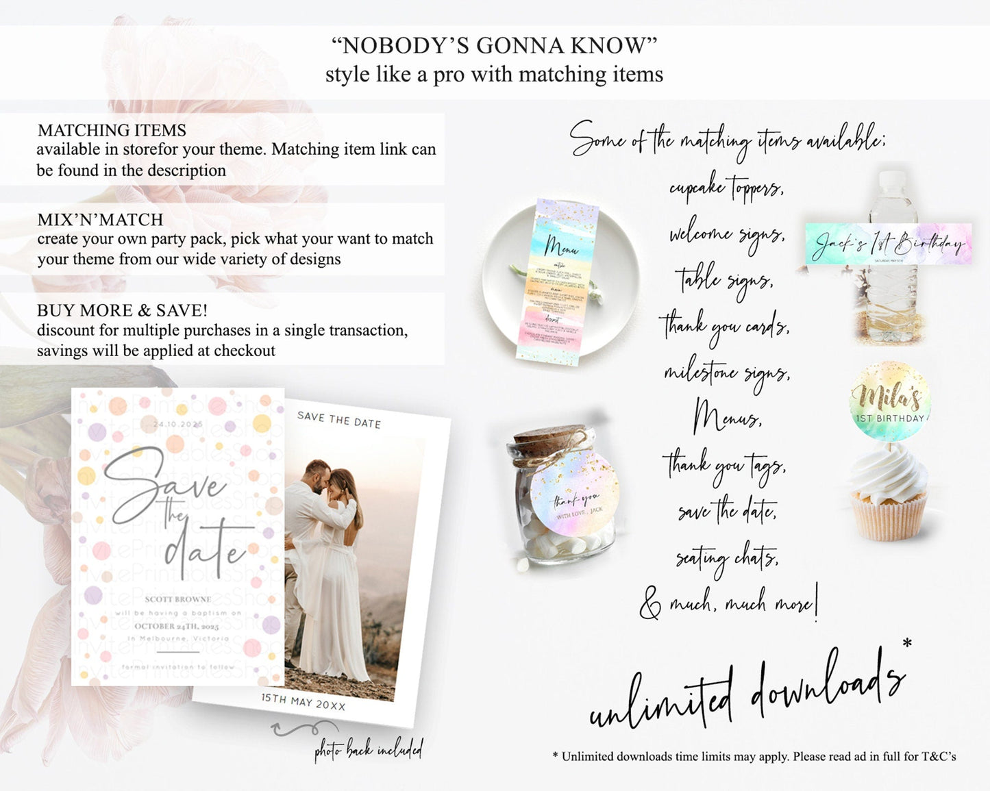 Pastel Confetti Save The Date Template Rainbow Colorful Sprinkles Party For 1st Birthday Baptism Baby Shower Wedding Bridal Shower D10759