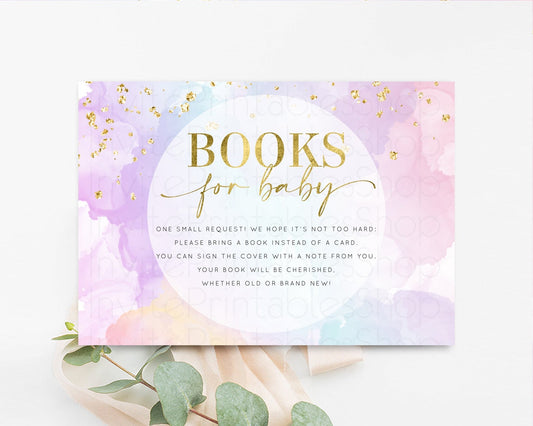 Rainbow Books for Baby Insert Pastel Splash Book Card Pastel Baby Shower Books Colorful Watercolor Baby Books Request Poem Book Insert 599v1