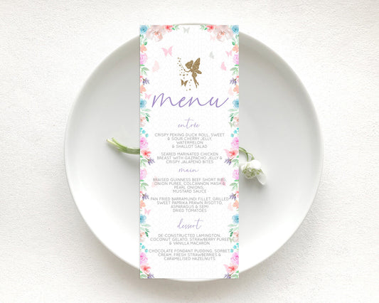Editable Fairy Menu Fairy Menu Template Enchanted Garden Pastel Floral Butte