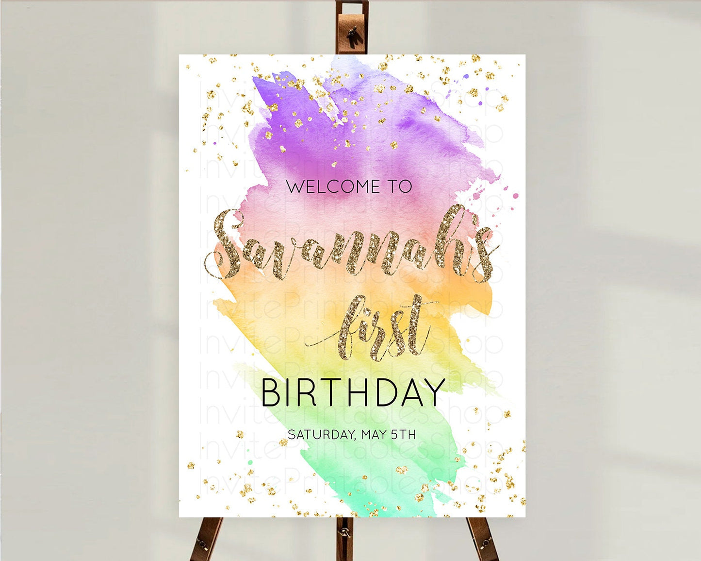 Pastel Welcome Sign Pastel Rainbow Welcome Sign Colorful Rainbow Confetti Watercolor Glitter Pastel First Birthday Welcome Sign D10517