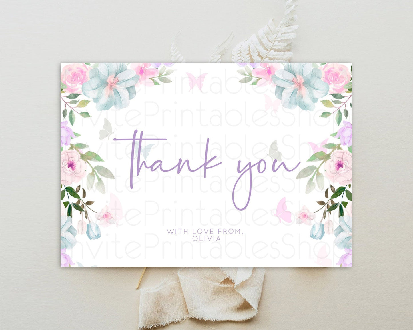 Secret Garden Thank You Wildflower Thank You Card Pastel Flower Garden Birthday Thank You Card Boho Floral Teacher Thank You Card D10494