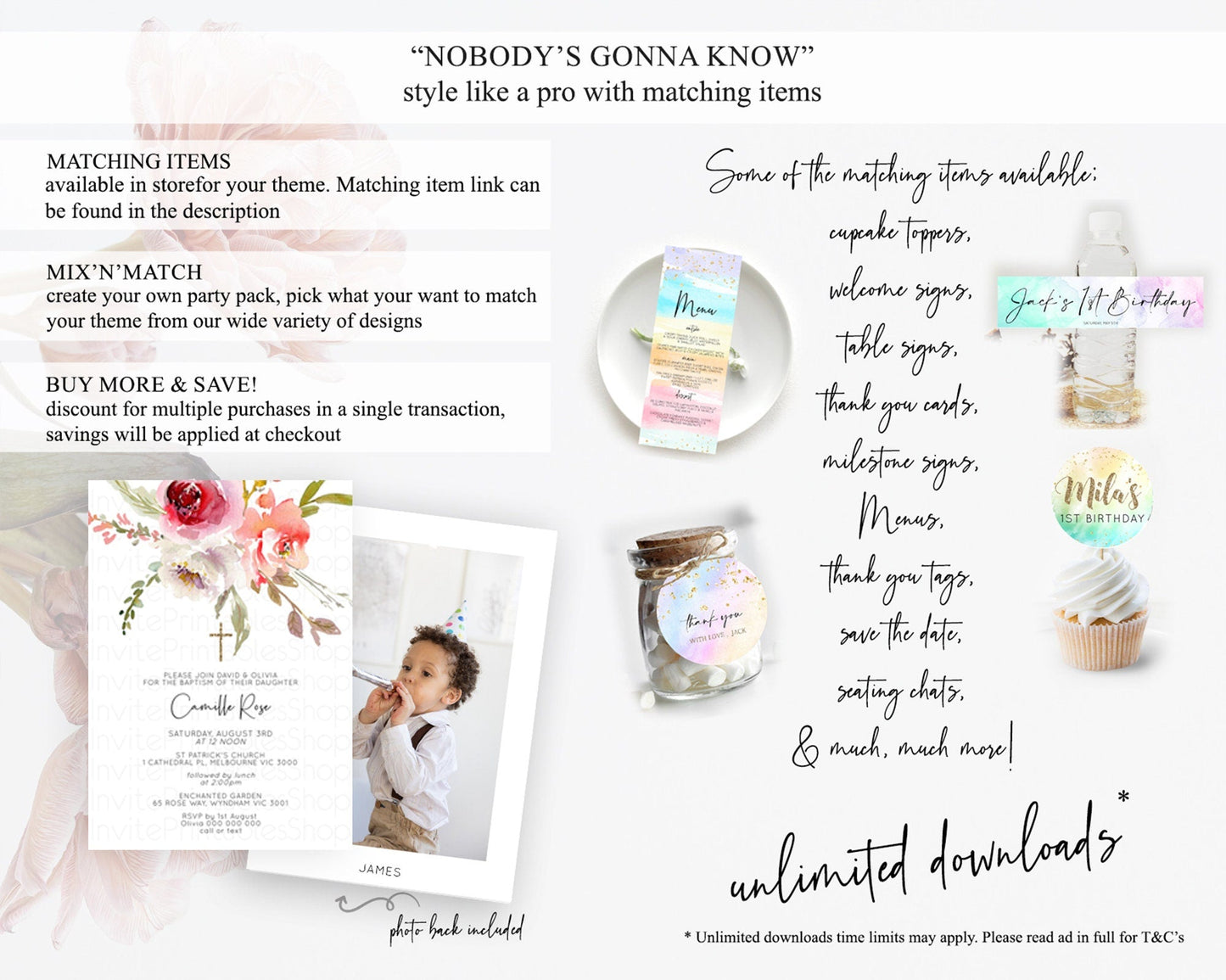 Secret Garden Baptism Invitation Wildflower Baptism Birthday Invite Pastel Flowers Christening Invite Enchanted Garden Boho Floral D10243