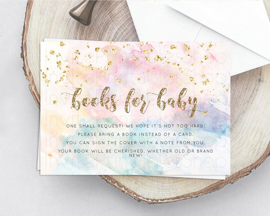 Pastel Books For Baby Card Pastel Rainbow Book Insert Colorful Ombre Watercolor Book Card Confetti Glitter Baby Book Poem Request D10264