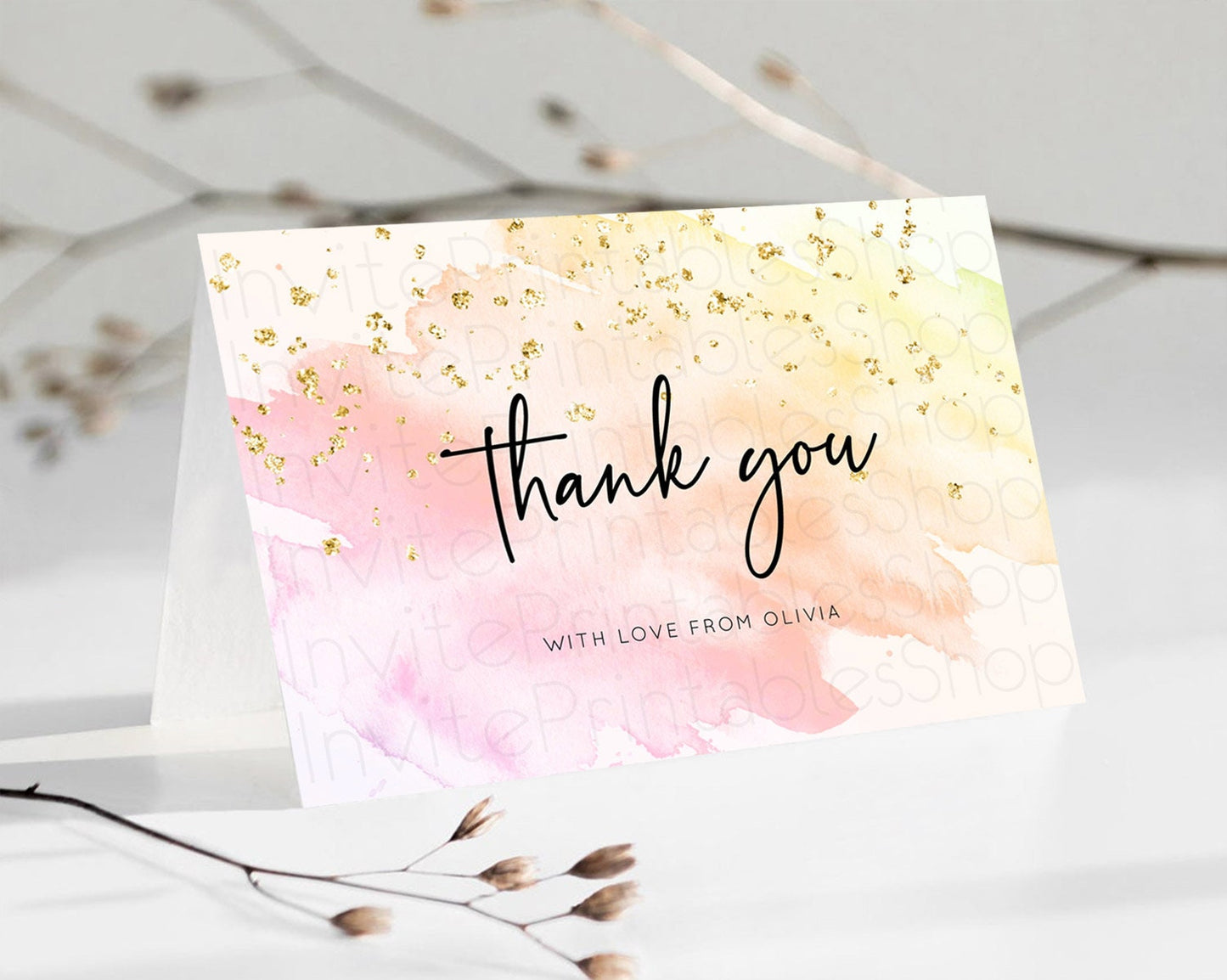 Pink Thank You Pink Watercolor Thank You Card Pastel Pink Card Template Watercolor Splash Cards Teacher Thank You Card Template D10167