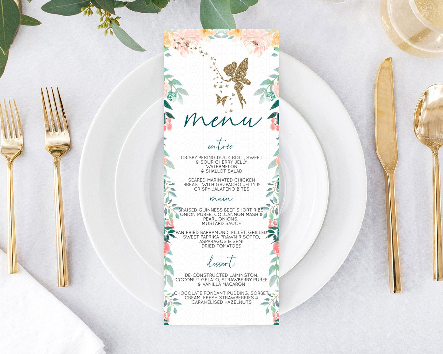 Fairy Menu Fairy Menu Template Enchanted Garden Pastel Floral Butterfly Table Décor Fairy Secret Garden Dinner Dessert Food Menu D10239