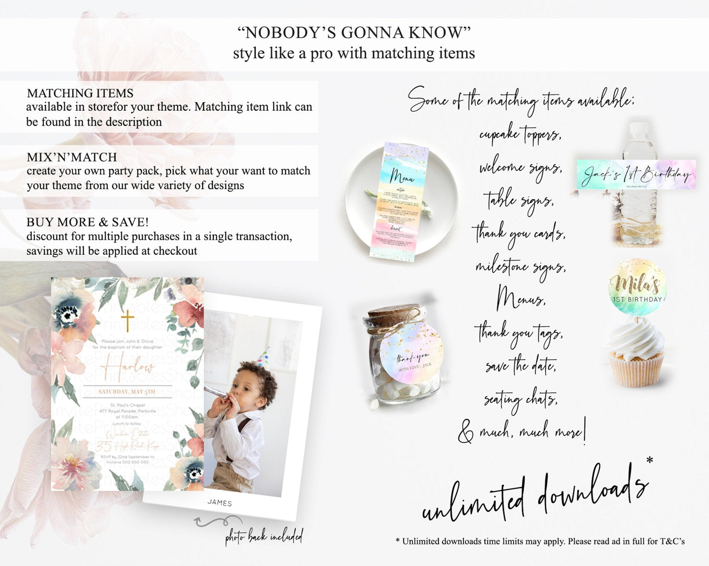 Secret Garden Baptism Invitation Wildflower Baptism Birthday Invite Pastel Flowers Christening Invite Enchanted Garden Boho Floral D10787