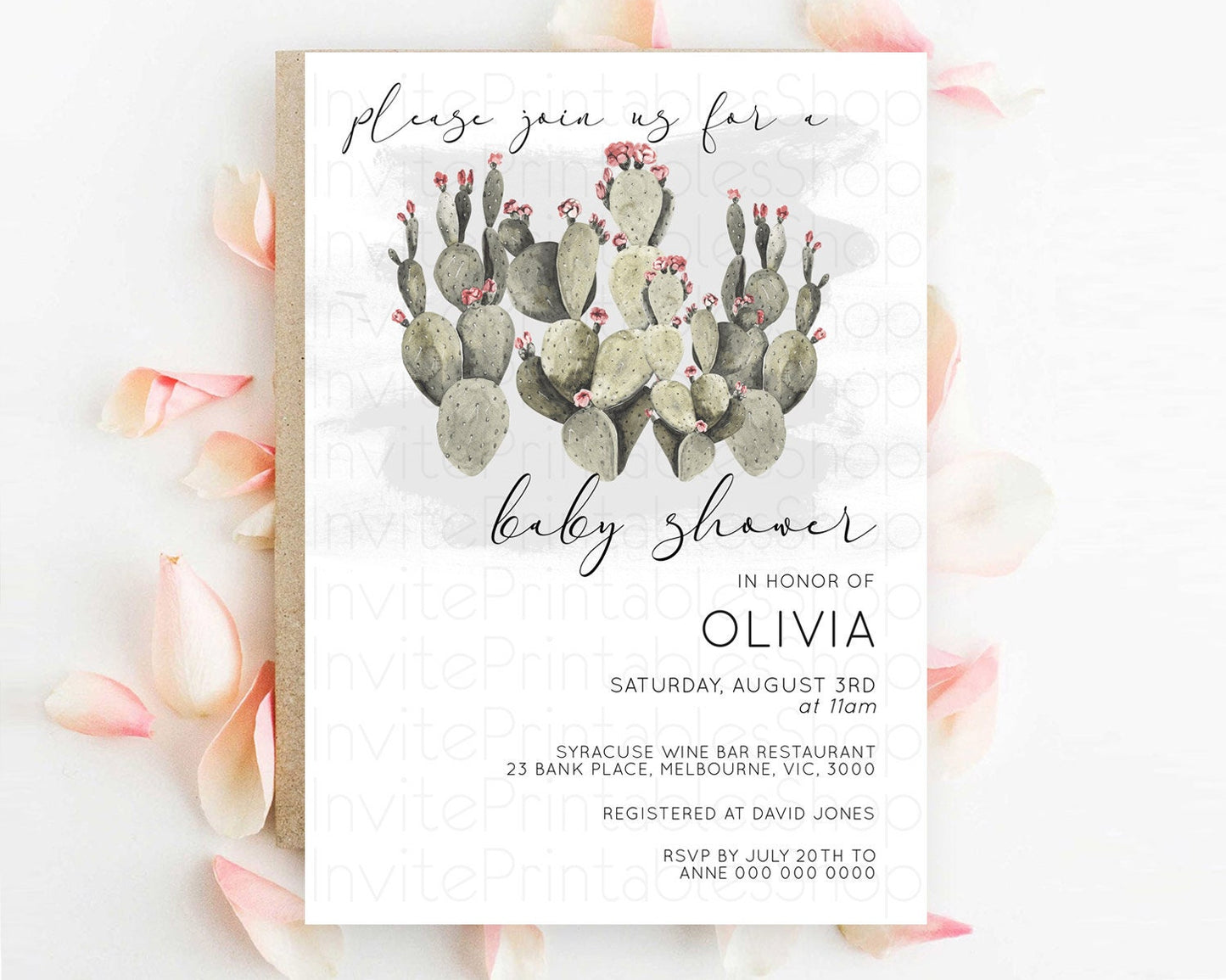 Prickly Pear Baby Shower Invitation Prickly Pear Invitation Cactus Watercolor Invitation Tropical Fiesta Baby Shower Invites D11015