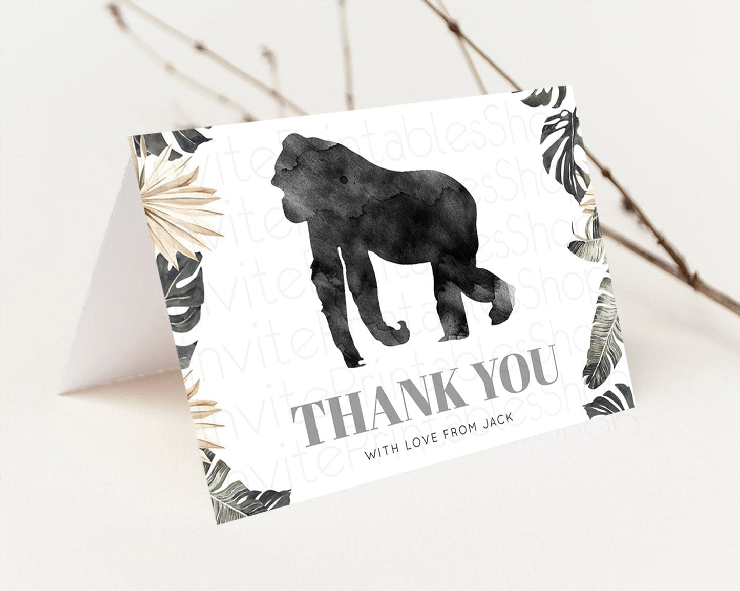 Gorilla Thank You Gorilla Thank You Card Gorilla Party Birthday Thank You Card Safari Card Template Gorilla Teacher Thank You Cards D10804